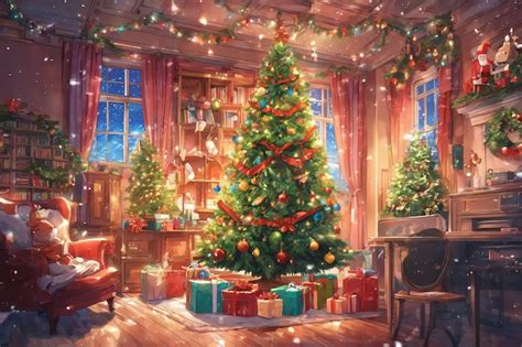 Premium AI Image | Anime style Christmas tree decorated with blinkers ...