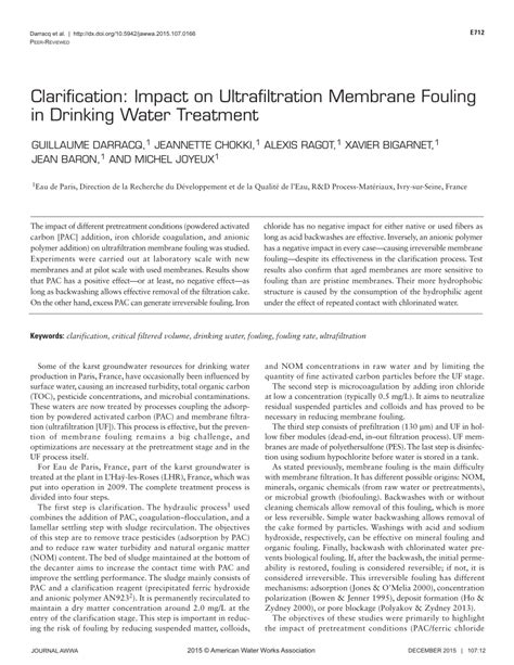 (PDF) Clarification: Impact on Ultrafiltration Membrane Fouling in ...