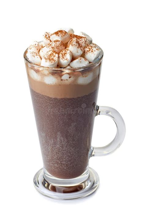 Hot Chocolate with Marshmallows in Glass Cup on White Stock Image ...