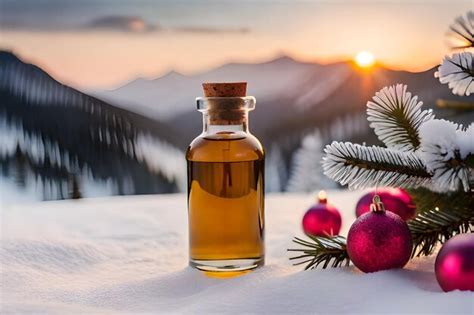 Premium AI Image | a bottle of oil with a christmas tree in the background