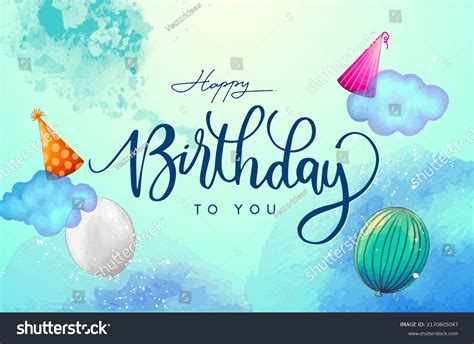 Happy Birthday Typography Watercolor Design Greeting Stock Vector ...