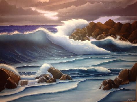 Waves crashing on the rocks psinting | Ocean painting, Wave painting ...