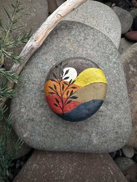 Mountain Pine Painted Rock, Sun Mountain Art Rock, Kindness Stone ...