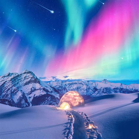 snow winter iceland aurora northern lights iPad Pro Wallpapers Free ...