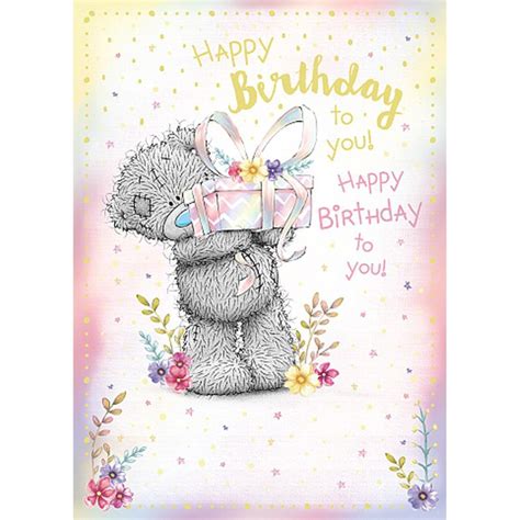 Happy Birthday Bear Holding Gift Me to You Bear Birthday Card (ASS01107 ...