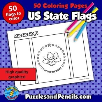 US State Flags Coloring Pages | 50 Flags to Make by Puzzles and Pencils