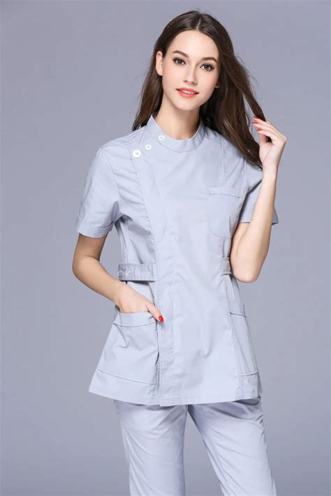 2017 New Women's Stand Collar Short Sleeve Waist Adjustable Nurse ...