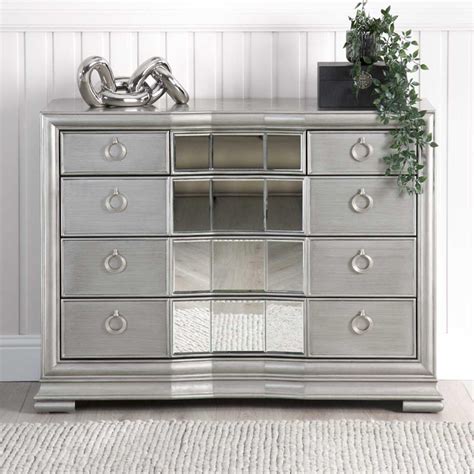 Lucca Grey 5 Drawer Mirror Chest | Grey Wooden 5 Drawer Chest