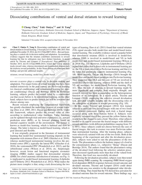 (PDF) Dissociating contributions of ventral and dorsal striatum to ...