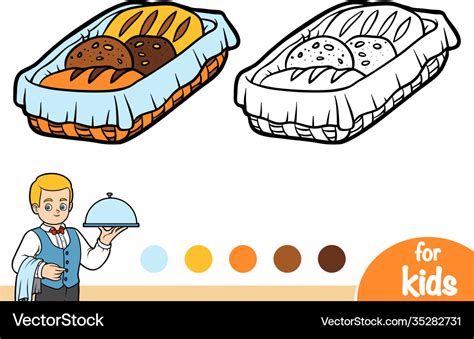 Coloring book bread basket Royalty Free Vector Image