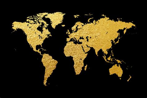 Gold World Map with Black Background – extraordinary wall mural– Photowall