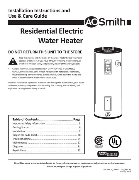 Ao Smith Electric Water Heater Manual