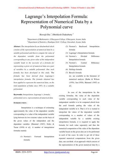 (PDF) Lagrange’s Interpolation Formula: Representation of Numerical ...