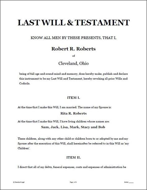 LAST WILL & TESTAMENT Legal Forms Software | Standard Legal - last will ...