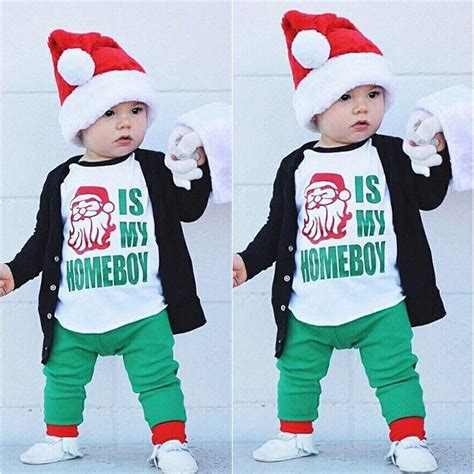 Christmas Baby Boy Clothing Set Xmas Children Santa Print Long Sleeve T ...