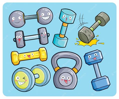 Premium Vector | Cute dumbbell characters cartoon set