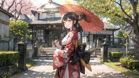 Japanese Anime Girl Kimono Cherry Blossom Live Wallpaper - MoeWalls