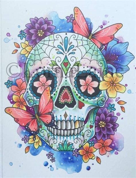 Sugar skull print, tattoo design, day of the dead art, tattoo print ...