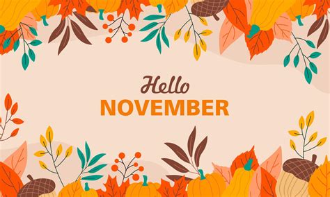 Hello November, Autumn Background, Autumn greetings Banner with floral ...