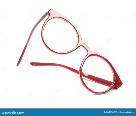 Stylish Glasses with Red Frame Isolated on White Stock Photo - Image of ...