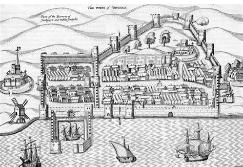 Map of Youghal, ireland from the 17th century Pacata Hibernia. The ...