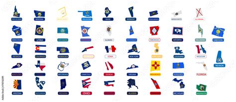 Map of the United States of America with state flags, Flags of all ...