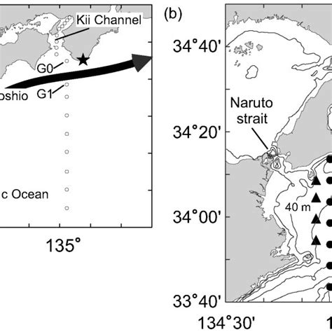 (a) Map of the western part of Japan showing the Kuroshio Current. Star ...