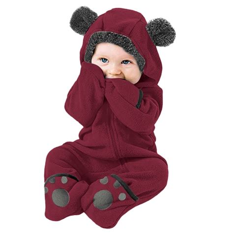 Baby clothes for girls Infant Baby Girls Boys Solid Cartoon Fleece Ears ...