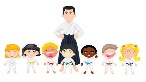 Design a cartoon for several aikido characters; adult and childeren ...