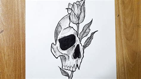 How to draw a skull with flower || Skull drawing || Tattoo drawing ...