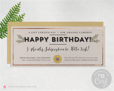 Happy Birthday Gift Certificate Template Editable Gift Canada ...