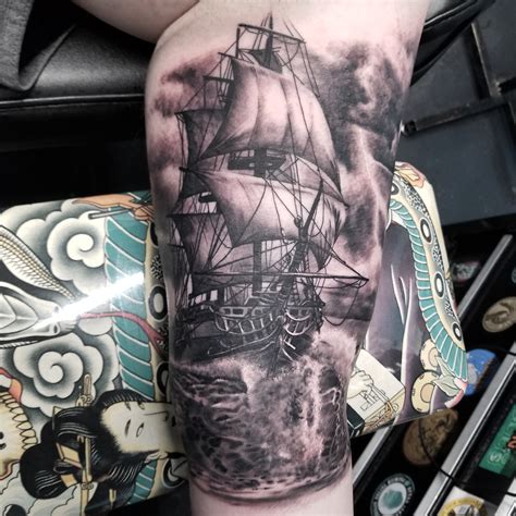 Creepy Pirate Ship Tattoo