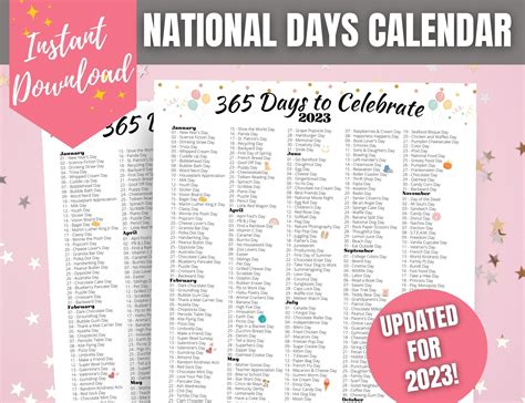 the national days calendar is shown on a pink background with stars and ...