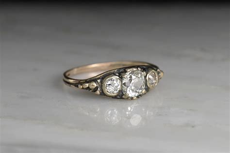 Antique Victorian Old Mine Cut Diamond Gold Engagement Ring - Pebble ...