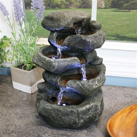 Sunnydaze Stacked Rocks Tabletop Water Fountain with LED Lights, 10.5 ...