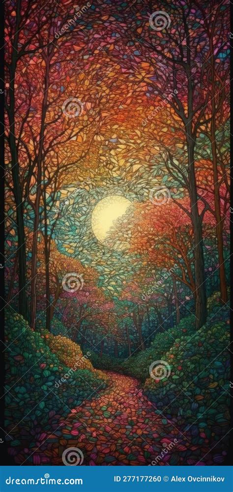 Mystical Forest Landscape Painting for Wall Art. Stock Illustration ...