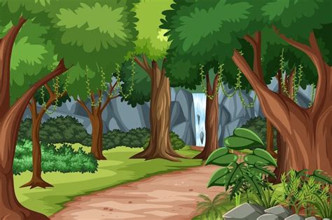 Free Vector | Forest scene with hiking track and many trees