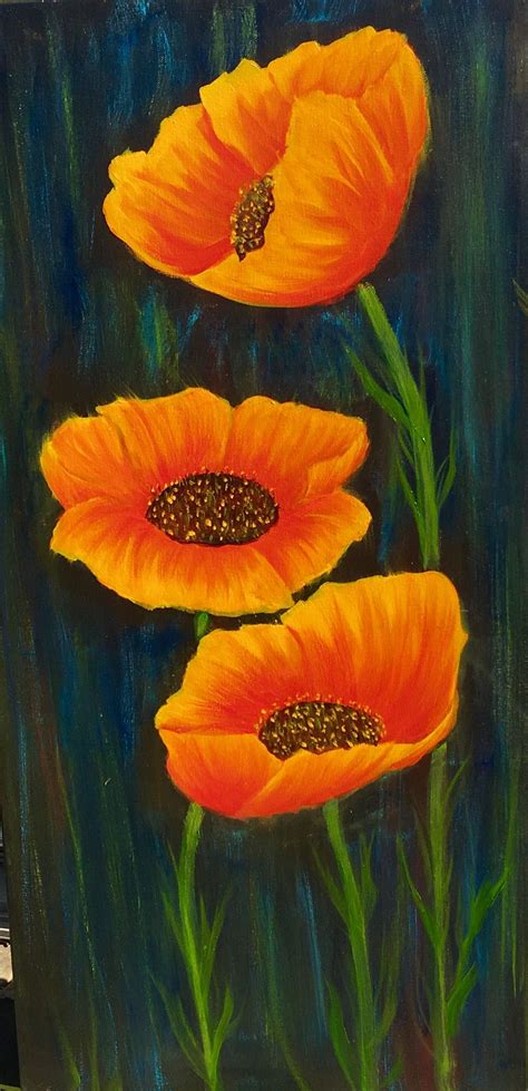 18x36 oil on canvas, "Yellow Poppies" | Painting, Art, Oil on canvas