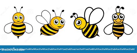 Group Cartoon Happy Bees Icon Illustration Stock Vector - Illustration ...