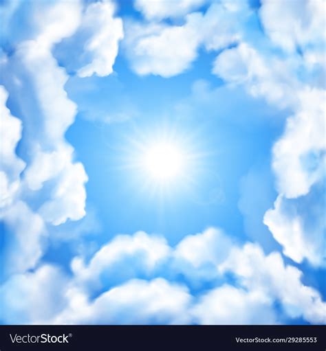 Blue sky background with white clouds and sun Vector Image