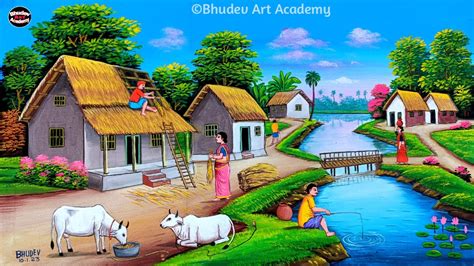 Beautiful Indian Village Scenery Painting|Indian Village Scenery ...