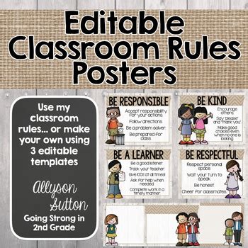 Farmhouse Editable Classroom Rules Posters by Going Strong in 2nd Grade