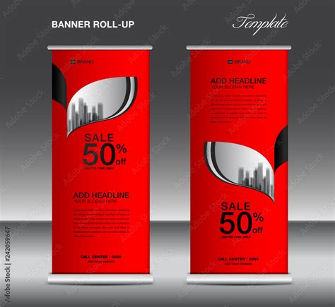 Red Roll up banner template vector, advertisement, x-banner, poster ...