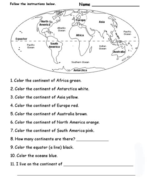 Labeling Continents And Oceans Worksheet | Worksheets Samples