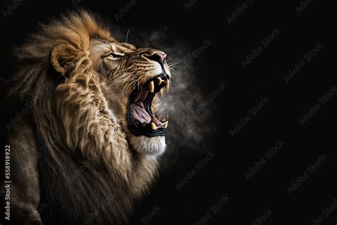 Lion Roaring On Black Background Generative AI Stock Illustration ...