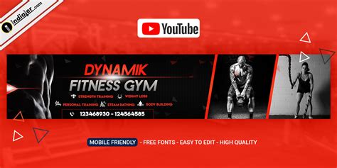 Fitness Gym Youtube channel Art banner PSD Free - Indiater