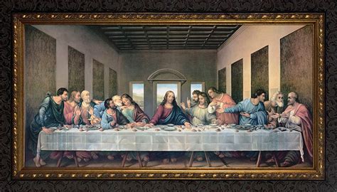 Last Supper by Da Vinci Restored Canvas - Ornate Dark Framed Art ...