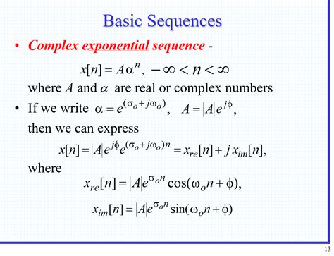 Understanding formula components for Complex exponential sequence ...