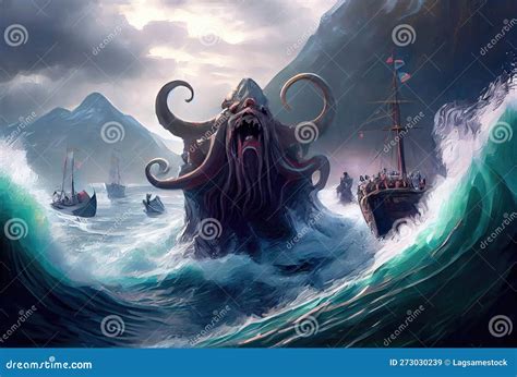 Kraken the Giant Octopus Under the Deep Sea Attacking and Sinking the ...