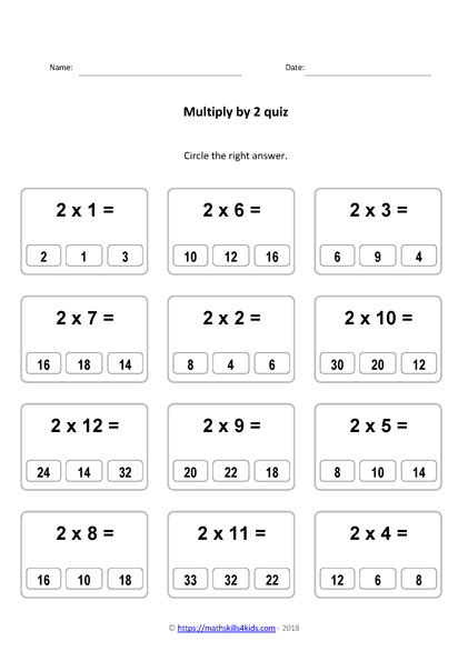 2 times table worksheets PDF | Multiplying by 2 activities